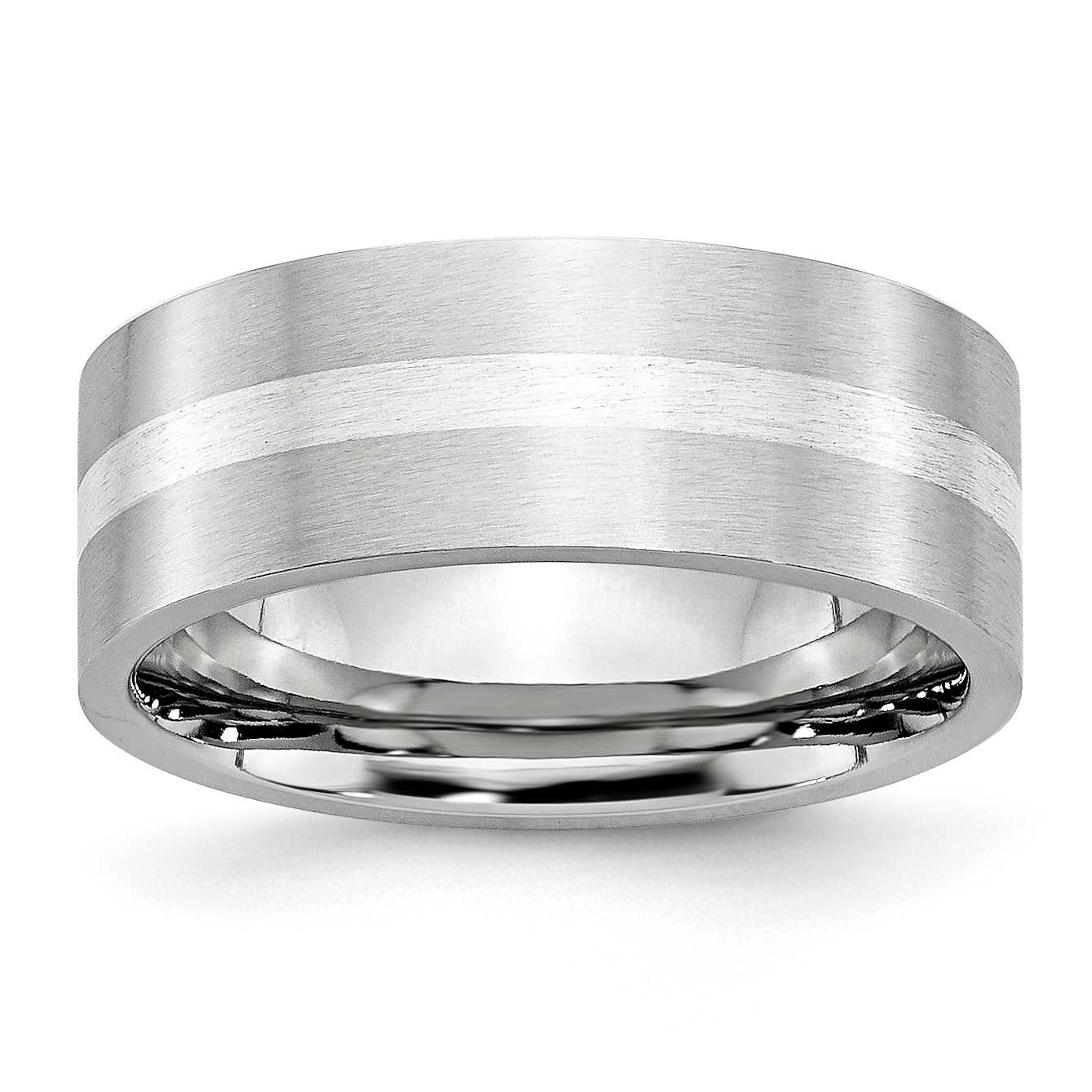 Cobalt Inlay Satin 8mm Flat Band Sterling Silver, CC49-9.5, 886774030098