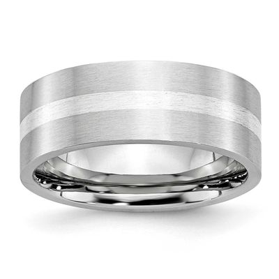 Cobalt Inlay Satin 8mm Flat Band Sterling Silver, CC49-9.5, 886774030098