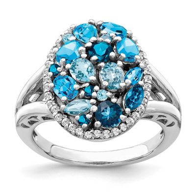 Light Swiss Blue Topaz &amp; Diam. Ring Sterling Silver Rhodium-plated, QR3283BT-8, 883957481920