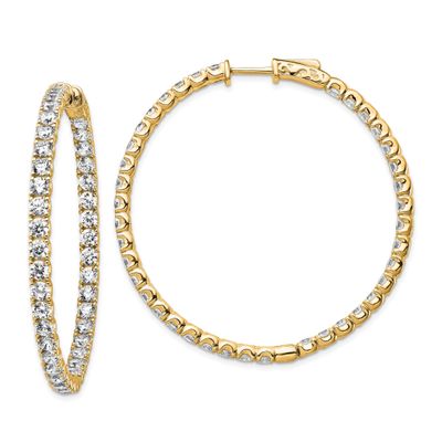 Gold-tone Flash Gold-plated 3mm CZ 78 Stone In and Out Hinged Hoop Earrings Sterling Silver, QE7964