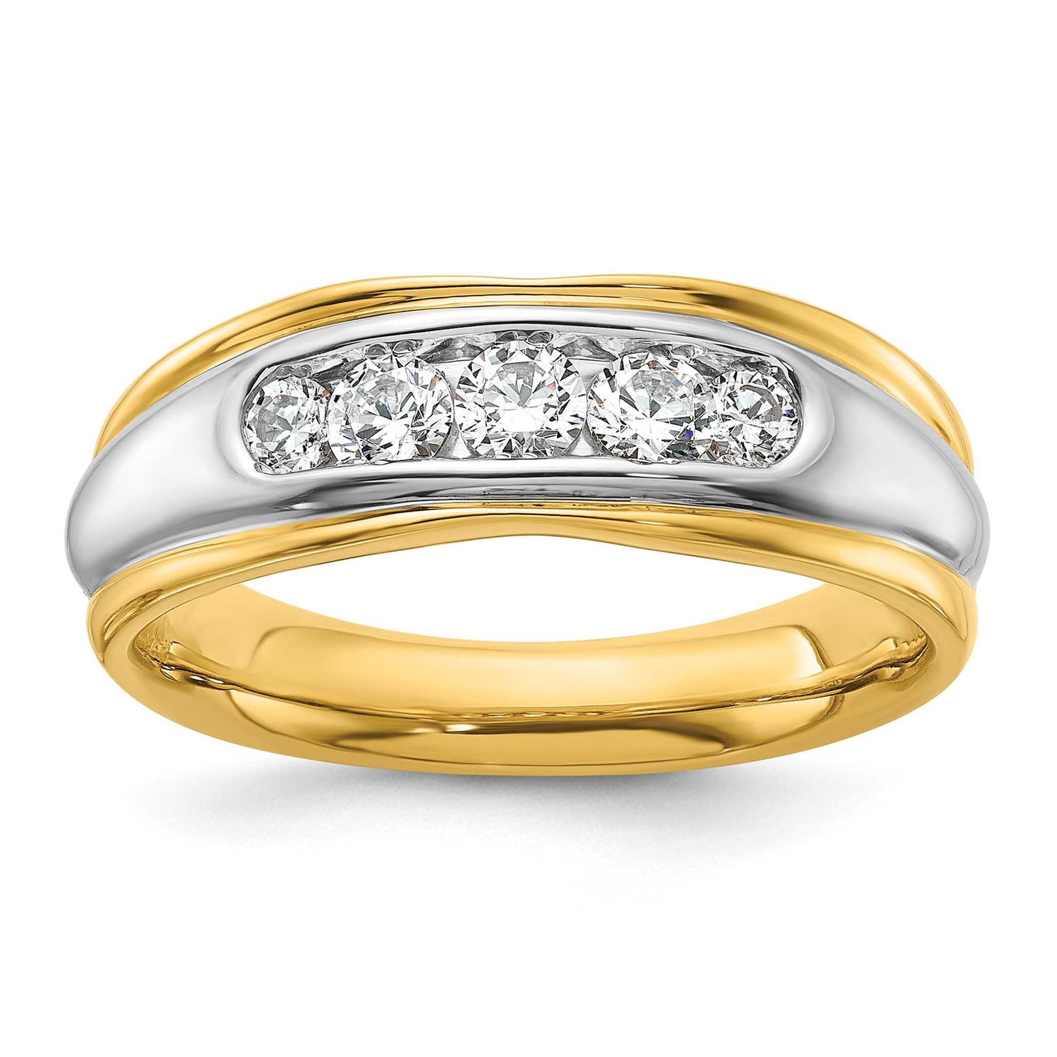 IBGoodman Men&#39;s Polished/Grooved Complete Lab Grown VS/SI FGH Ring 14k Two-tone Gold, B58257-4YWLG,
