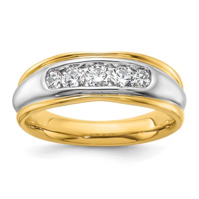 IBGoodman Men&#39;s Polished/Grooved Complete Lab Grown VS/SI FGH Ring 14k Two-tone Gold, B58257-4YWLG,