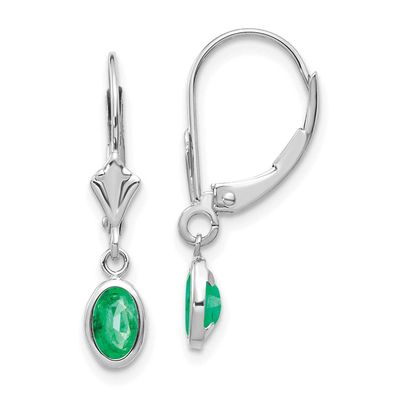 6x4 Oval Bezel May/Emerald Leverback Earrings 14k White Gold, XBE293, 191101433740