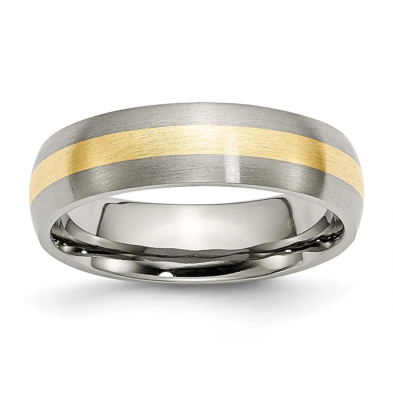 14k Gold Inlay 6mm Band Titanium Brushed, TB222-6.5, 883957799483