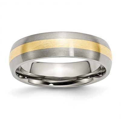 14k Gold Inlay 6mm Band Titanium Brushed, TB222-6.5, 883957799483