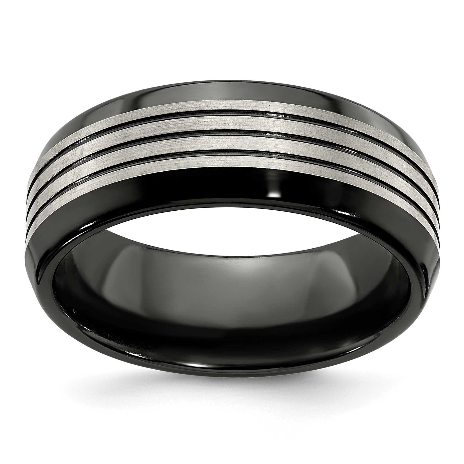 Edward Mirell Black Ti Flat Top Beveled Edge 8mm Band Titanium, EMR136-9.5, 614664136007