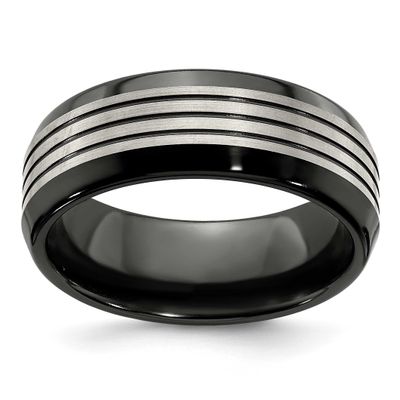 Edward Mirell Black Ti Flat Top Beveled Edge 8mm Band Titanium, EMR136-9.5, 614664136007