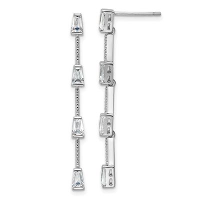 Cheryl M Polished and Beaded CZ Post Dangle Earrings Sterling Silver Rhodium-plated, QCM1799, 19690