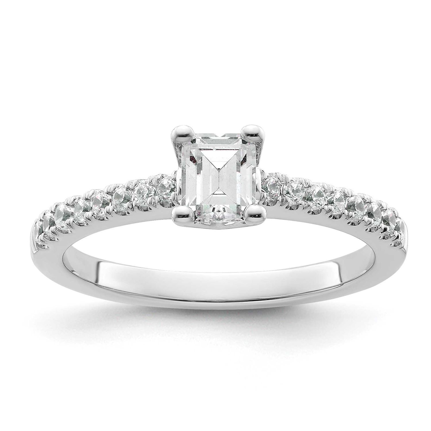 True Origin 1/5 carat Lab Grown Diamond VS D E F Semi Mount Emerald Engagement Ring 14k White Gold,