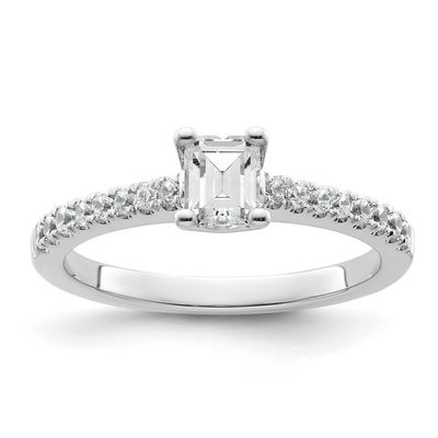True Origin 1/5 carat Lab Grown Diamond VS D E F Semi Mount Emerald Engagement Ring 14k White Gold,