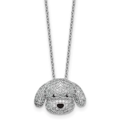 Cheryl M Polished and Enameled Black and White CZ Dog 16 Inch with 2 Inch Extension Necklace Sterli