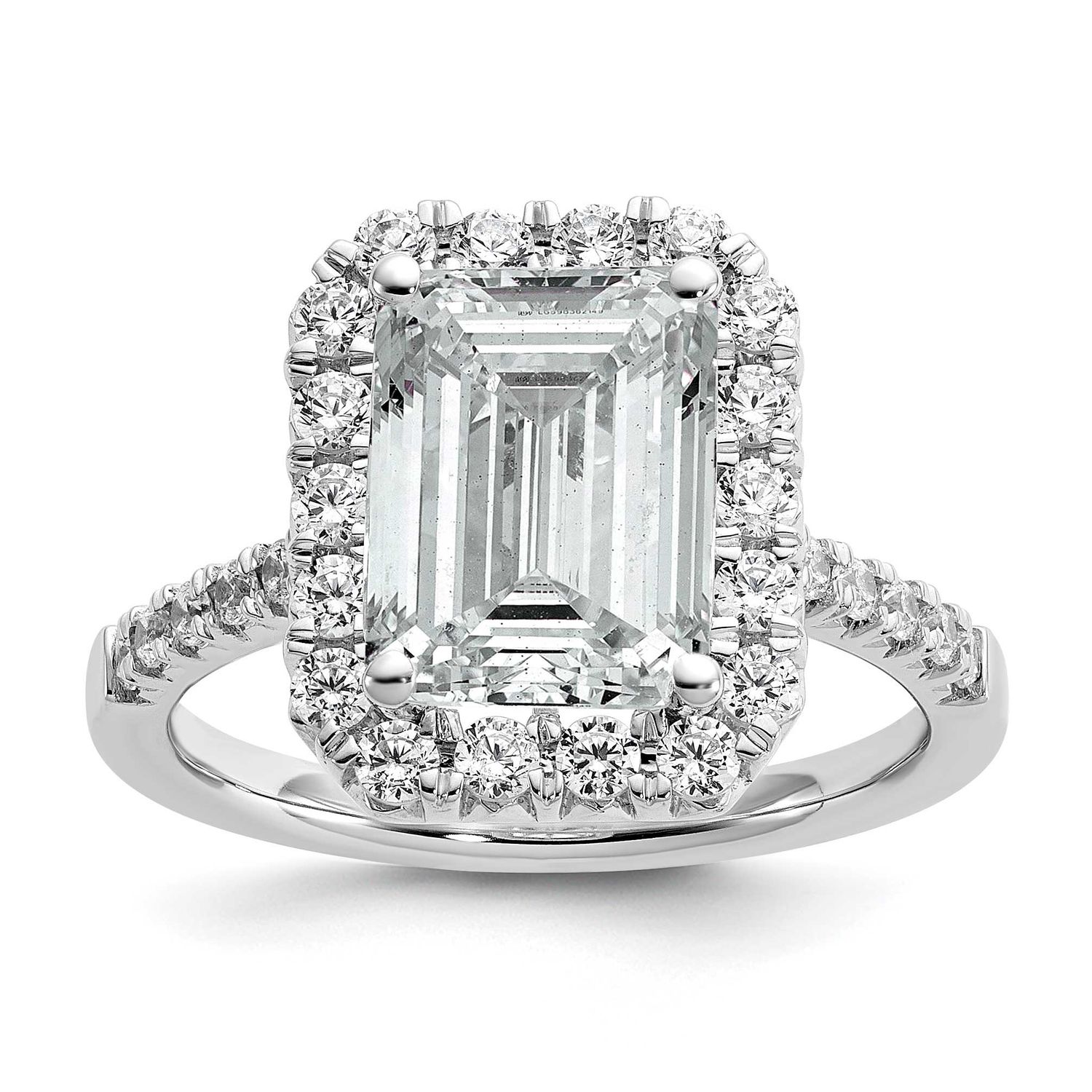 Lab Grown VS/SI FGH Diamond Emerald Halo Semi-mount Engagement Ring 14k White Gold, RM2062E-300-7WL