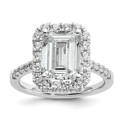 Lab Grown VS/SI FGH Diamond Emerald Halo Semi-mount Engagement Ring 14k White Gold, RM2062E-300-7WL