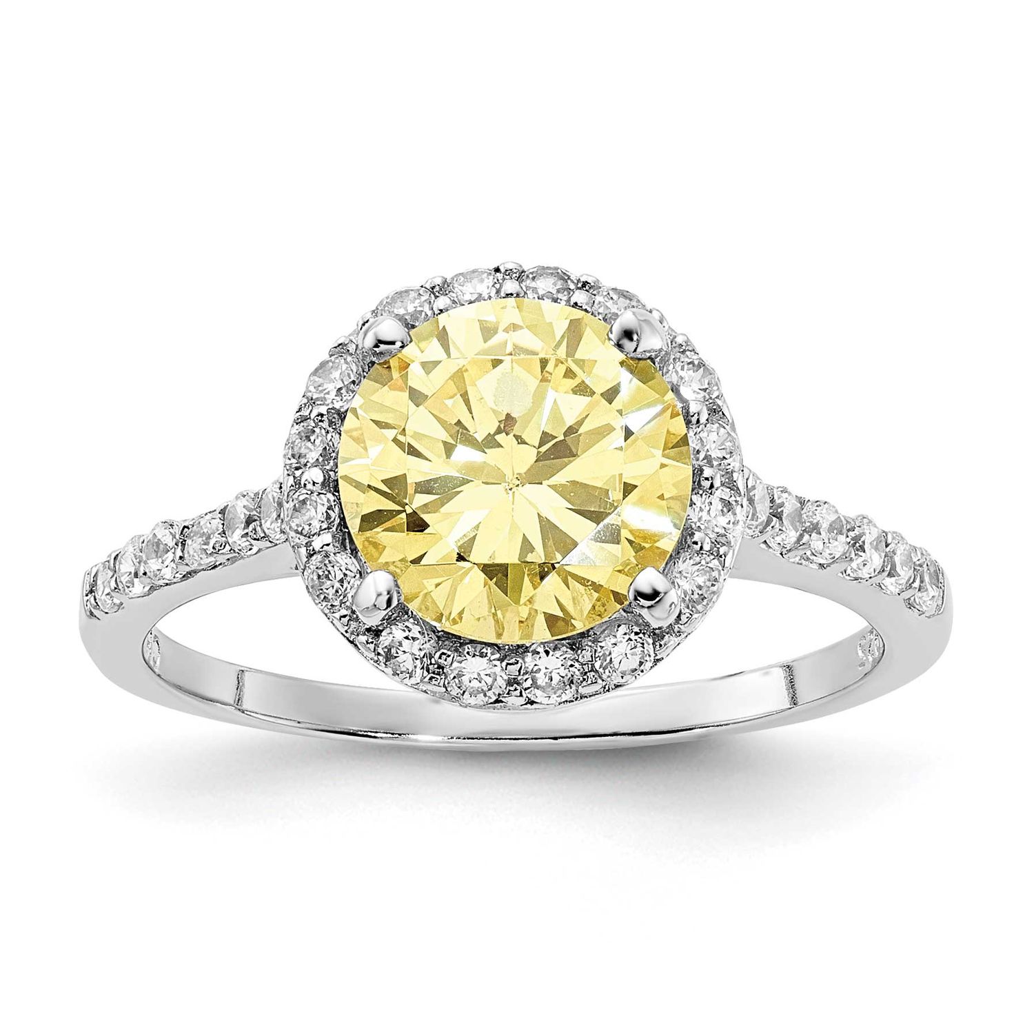 Cheryl M Polished Yellow and White CZ Round Halo Ring Sterling Silver Rhodium-plated, QCM1937-8,