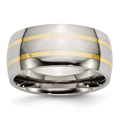 14k Gold Inlay 10mm Band Titanium Polished, TB141-13, 883957776743