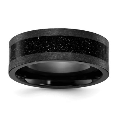 Black Zirconium Polished with Black Star Sandstone Inlay 8mm Band , ZCR123-11.5, 196904292891