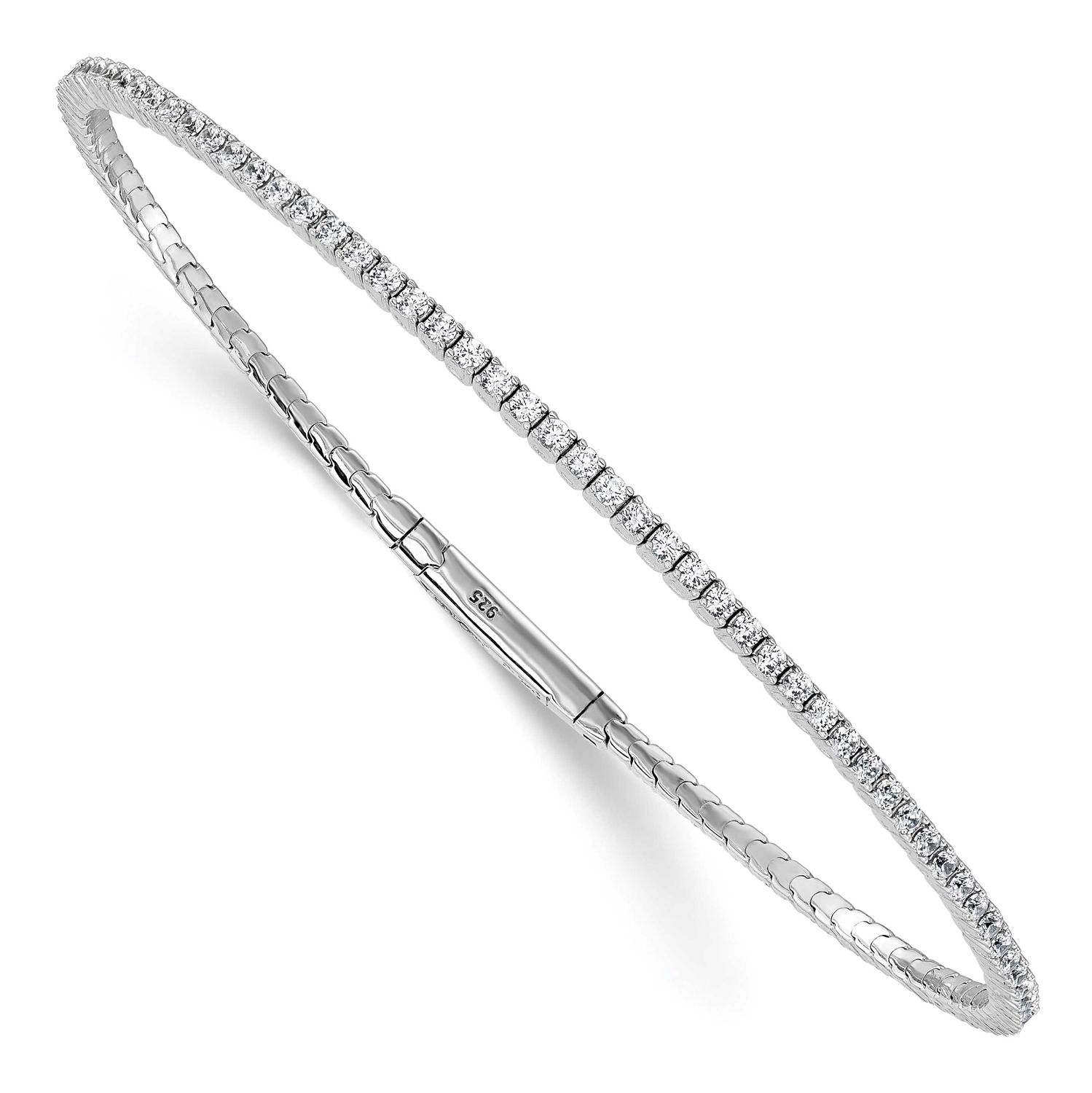 1.7mm CZ 94 Stone 8 inch Flexible Bangle Bracelet Sterling Silver Rhodium-plated, QB1362-8, 1969043