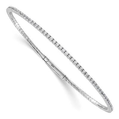 1.7mm CZ 94 Stone 8 inch Flexible Bangle Bracelet Sterling Silver Rhodium-plated, QB1362-8, 1969043