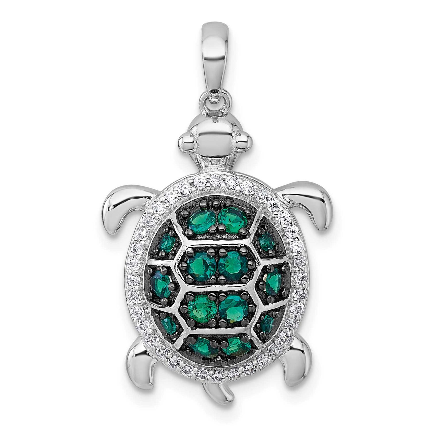 Black-plating CZ Turtle Pendant Sterling Silver Rhodium-plated, QC11595,