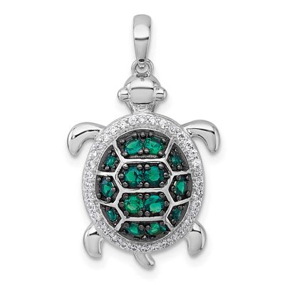 Black-plating CZ Turtle Pendant Sterling Silver Rhodium-plated, QC11595,