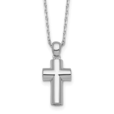 Polished 18in Cross Ash Holder Necklace Sterling Silver Rhodium-plated, QC11538-18,
