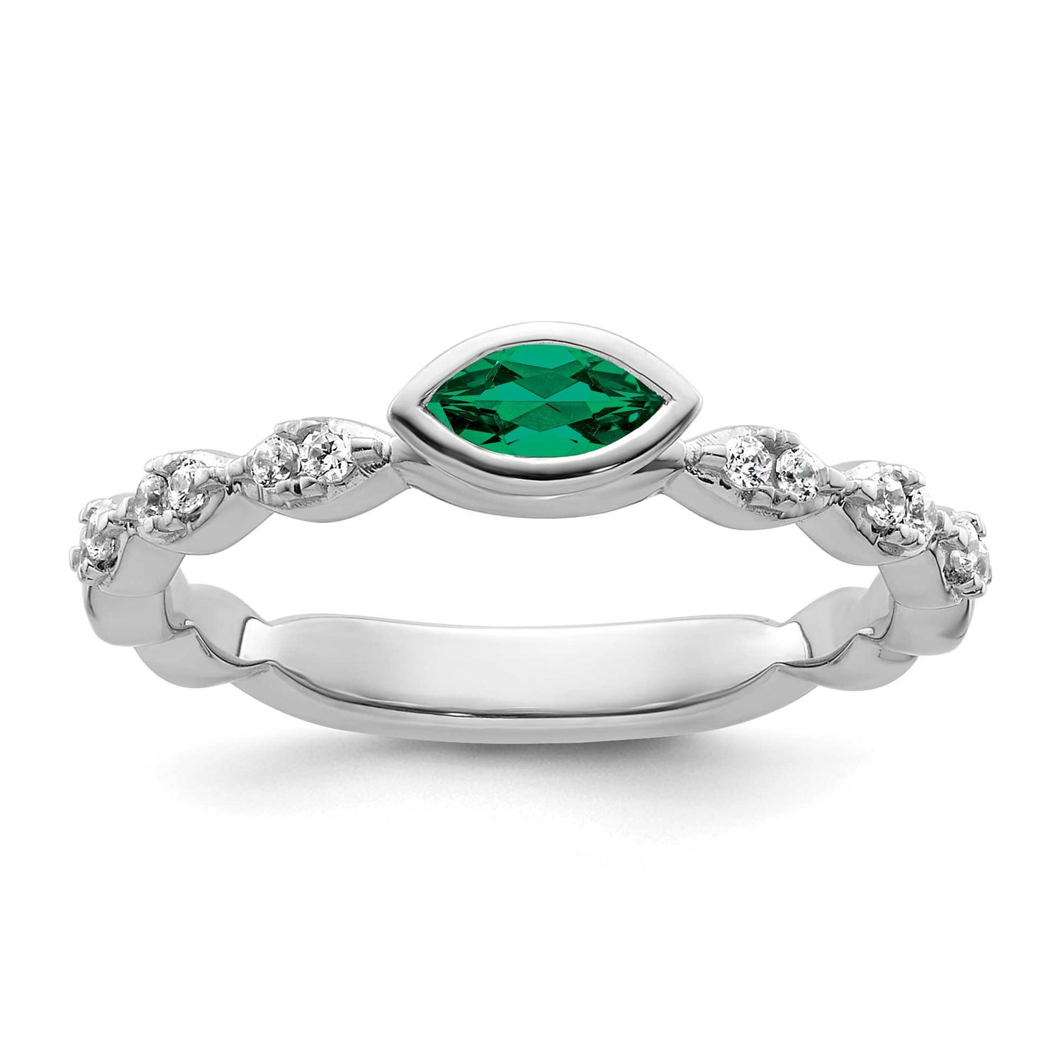 Cr.Emerald and Diamond Ring 14k White Gold, SK2123-8, 196904275467