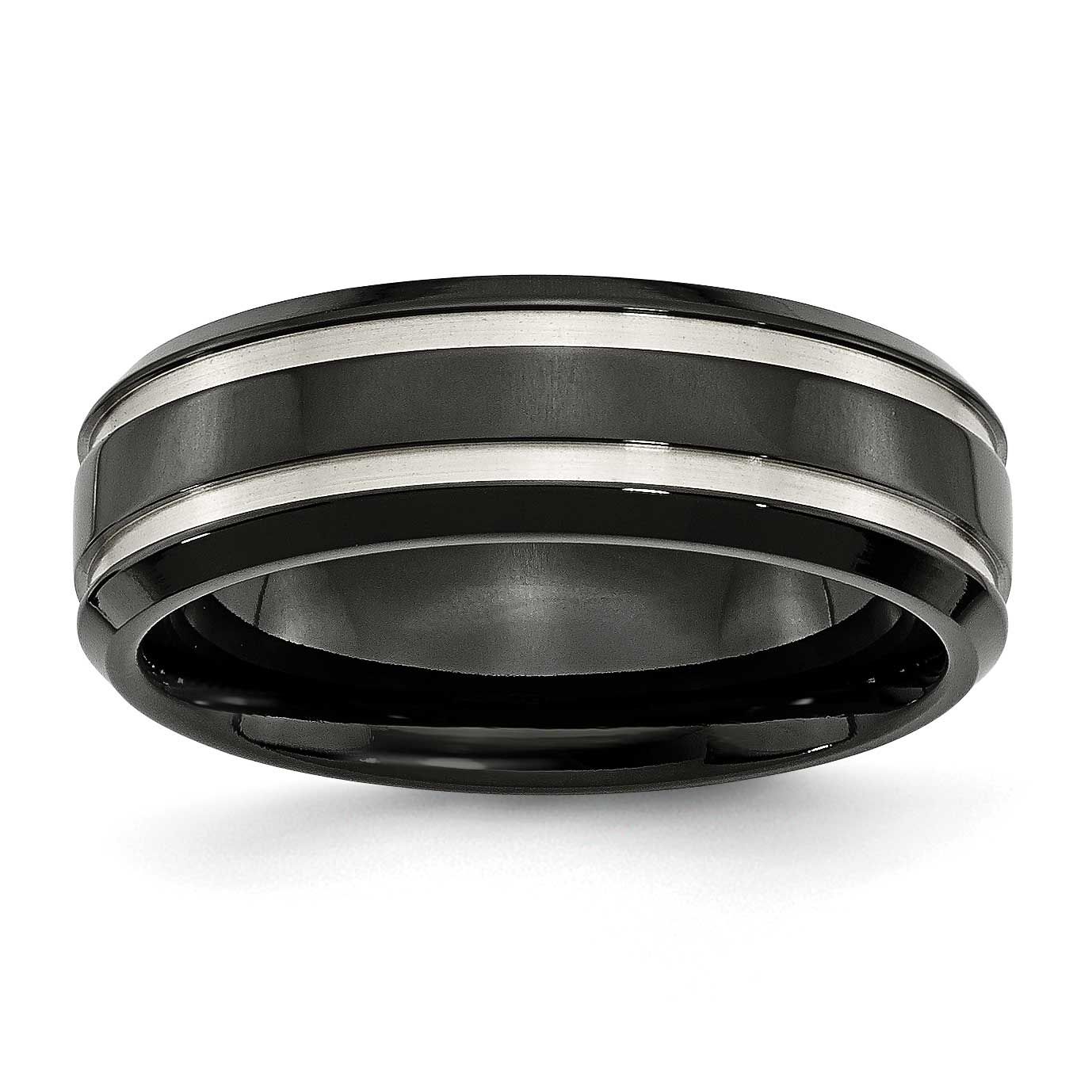 Black IP-plated 7mm Grooved Band Titanium Brushed and Polished, TB232-13.5, 883957681726