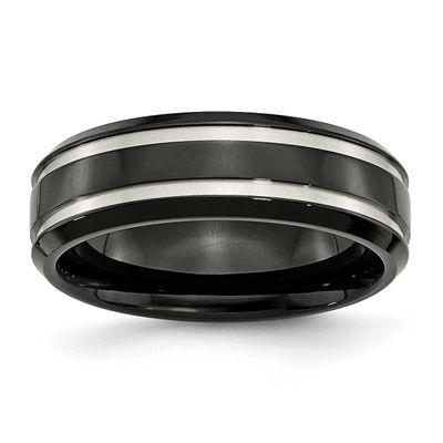 Black IP-plated 7mm Grooved Band Titanium Brushed and Polished, TB232-13.5, 883957681726