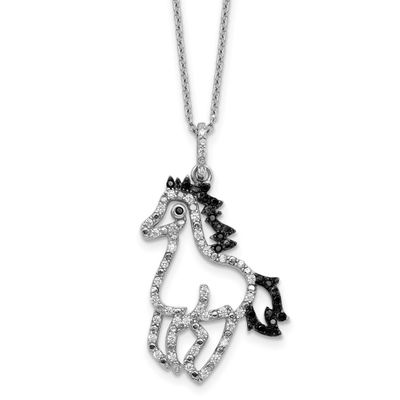 Cheryl M Polished Black and White CZ Horse 16 Inch with 2 Inch Extension Necklace Sterling Silver R