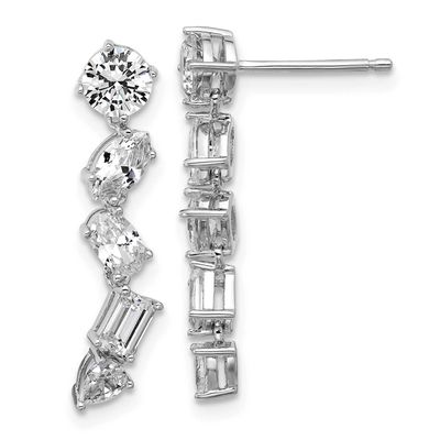 Cheryl M Polished Fancy Multi-cut CZ Post Dangle Earrings Sterling Silver Rhodium-plated, QCM1688,