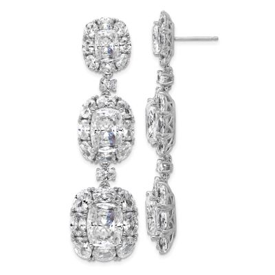 Cheryl M Polished Fancy Cushion-cut CZ Halo Cluster Post Dangle Earrings Sterling Silver Rhodium-pl