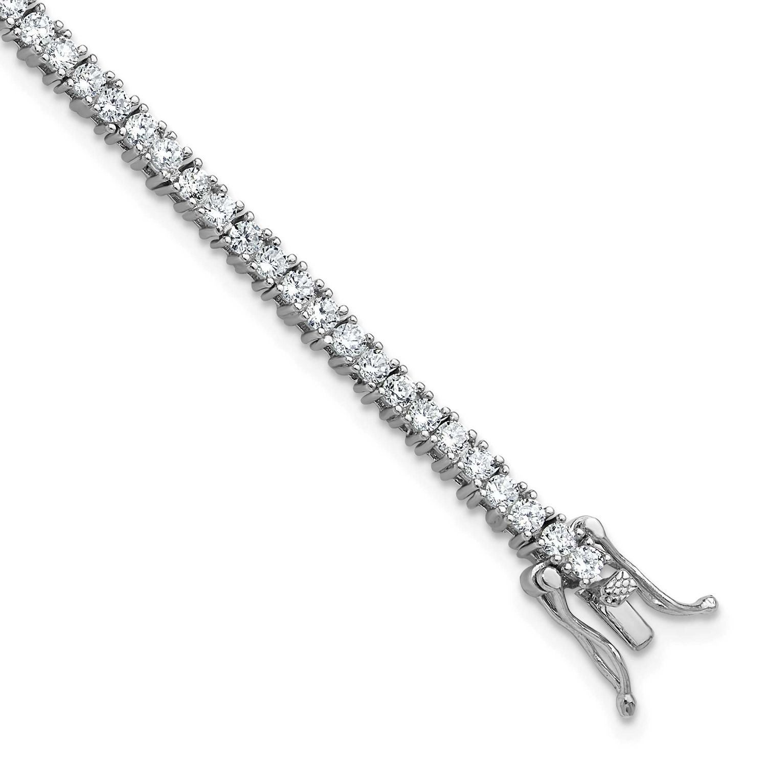 Cheryl M Polished CZ with Safety Clasp Tennis Bracelet Sterling Silver Rhodium-plated, QCM1778-6.75