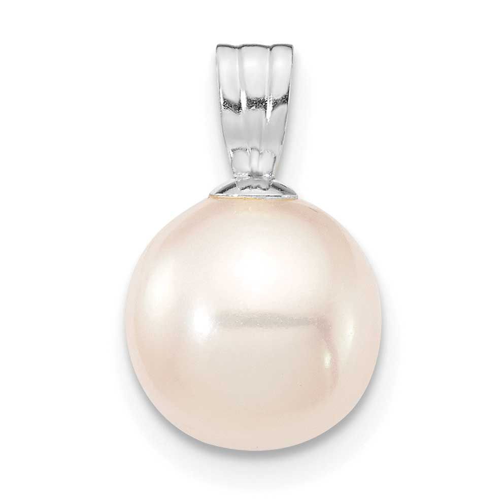 8-9mm White Round Freshwater Cultured Pearl Pendant 14k White Gold, XFW738,