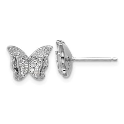 Cheryl M Polished CZ Butterfly Post Earrings Sterling Silver Rhodium-plated, QCM1712, 196904278024