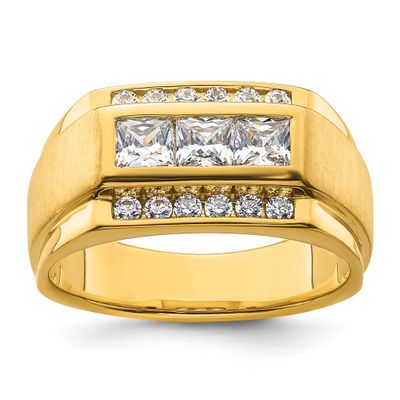 IBGoodman Men&#39;s Polished and Satin Complete Lab Grown VS/SI FGH Diamond Ring 14k Gold, B220087-4YLG