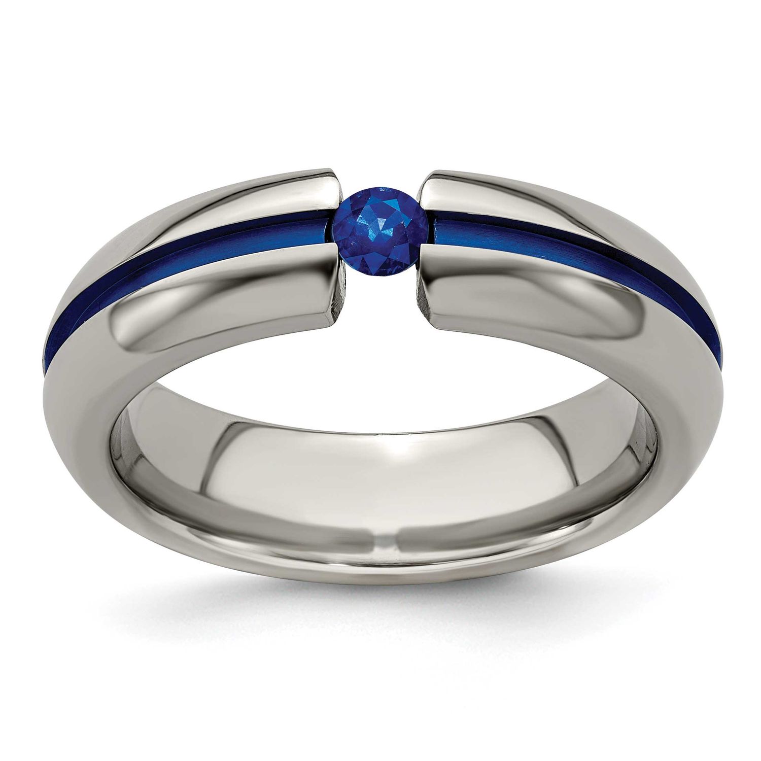 Edward Mirell Sapphire &amp; Blue Anodized 6mm Band Titanium, EMR162-5.5, 886774321141