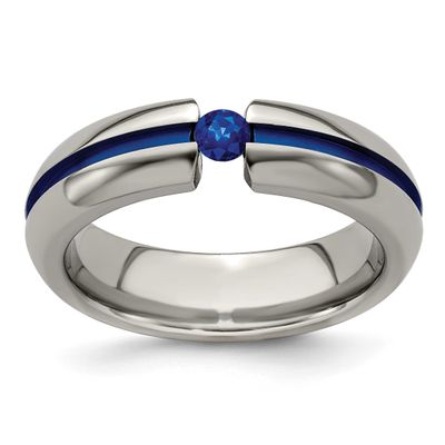 Edward Mirell Sapphire &amp; Blue Anodized 6mm Band Titanium, EMR162-5.5, 886774321141
