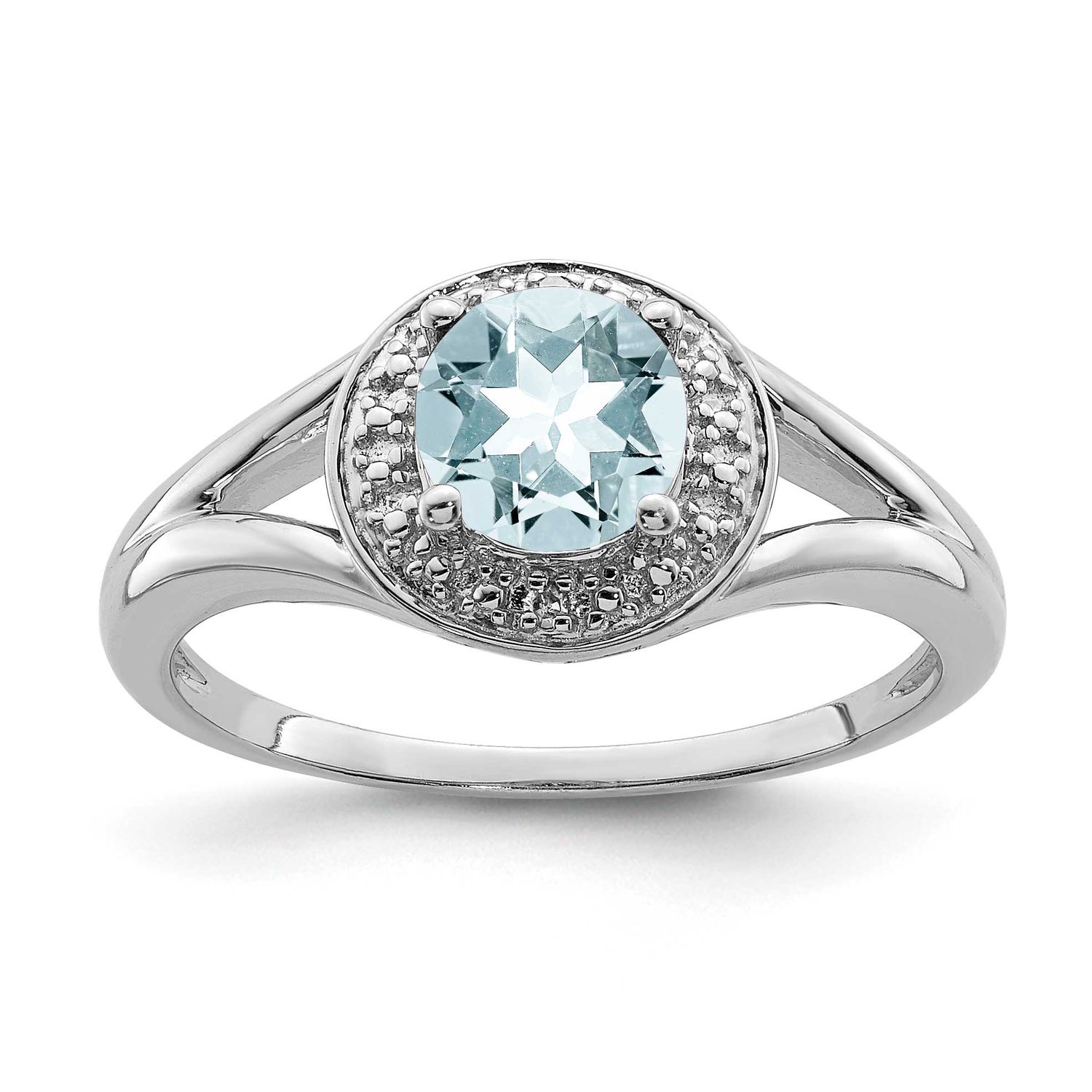 Diam. &amp; Aquamarine Ring Sterling Silver Rhodium-plated, QBR11MAR-9, 886774372563