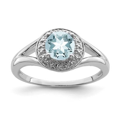 Diam. &amp; Aquamarine Ring Sterling Silver Rhodium-plated, QBR11MAR-9, 886774372563