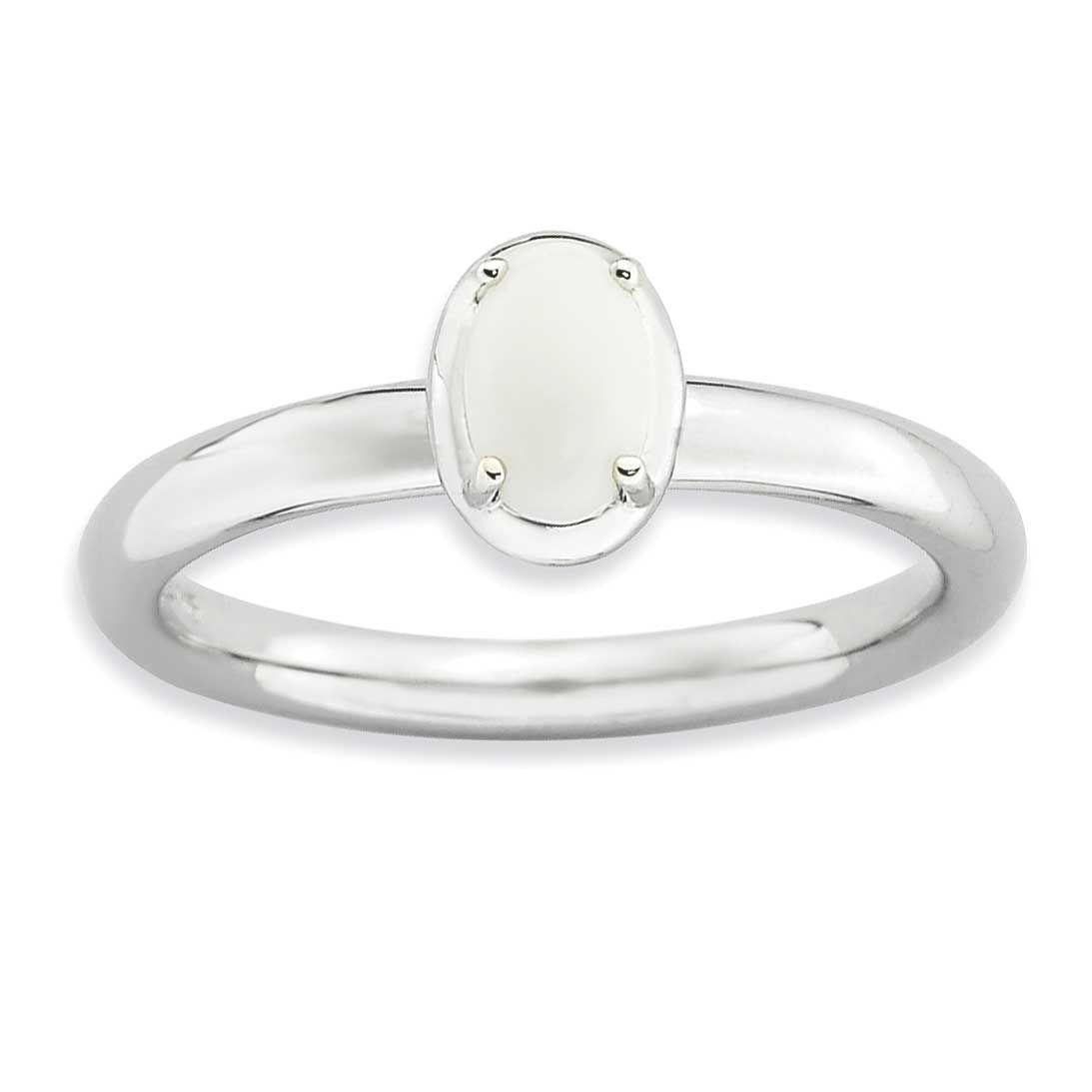 White Agate Polished Ring Sterling Silver, QSK898-8, 886774228952