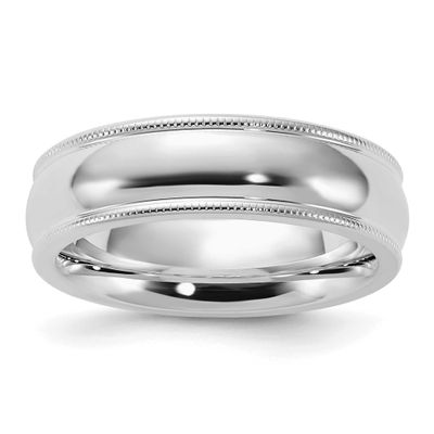 6mm Comfort Ring Fit Milgrain Sterling Silver Rhodium-plated, QCFM060RH-4,