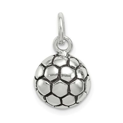 Antiqued Soccer Ball Charm Sterling Silver, QC7799, 883957539812