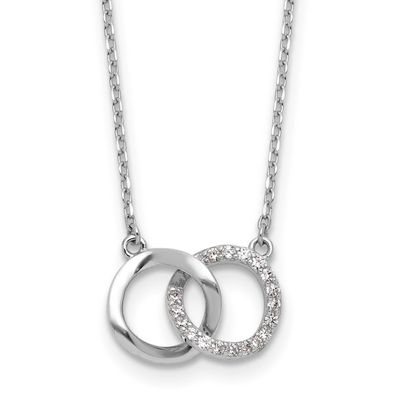 Cheryl M Polished CZ Interlocking Ring Necklace Sterling Silver Rhodium-plated, QCM1816-18, 1969042