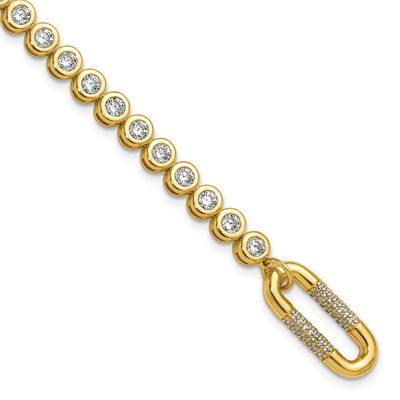 Gold-tone Flash Gold-plated CZ 113 Stone 7 inch Bracelet Sterling Silver, QSH156-7, 196904313862