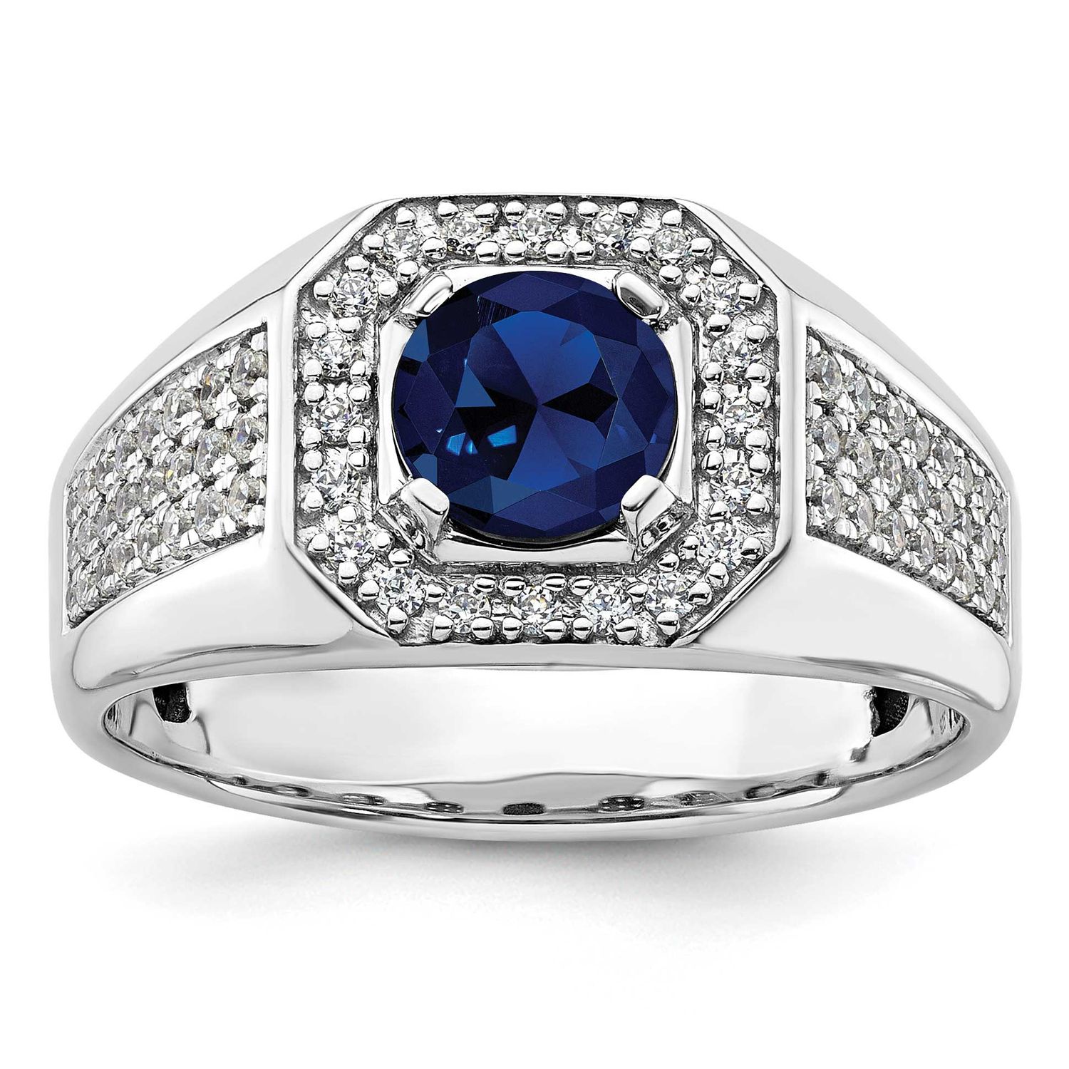 IBGoodman Men&#39;s Created Sapphire Complete Lab Grown VS/SI FG Ring 14k White Gold, B220050-4WCS/LG,