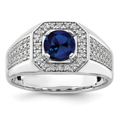 IBGoodman Men&#39;s Created Sapphire Complete Lab Grown VS/SI FG Ring 14k White Gold, B220050-4WCS/LG,