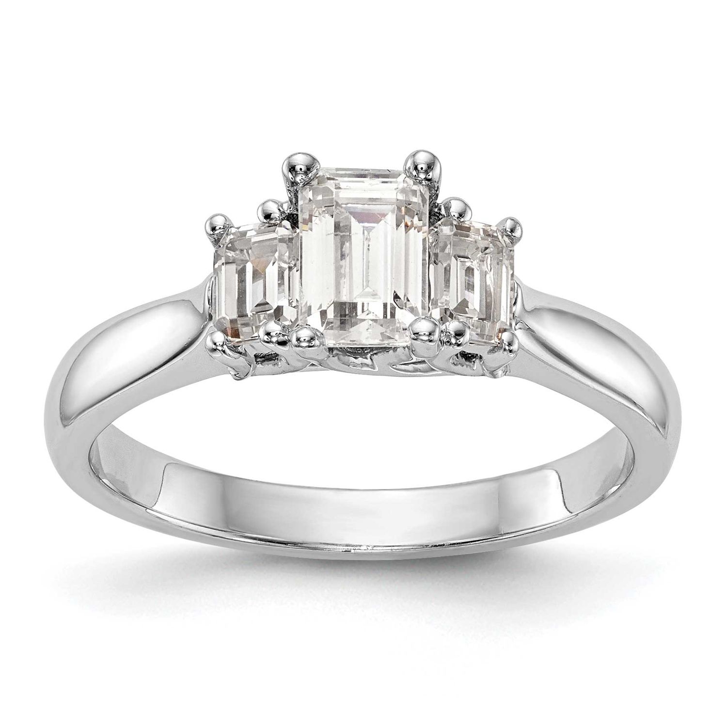 3-Stone Holds 5x4mm Emerald-cut Center and 2-4x3mm Emerald-cut Sides Engagement Ring Mounting 14k W
