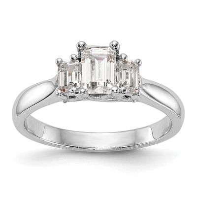 3-Stone Holds 5x4mm Emerald-cut Center and 2-4x3mm Emerald-cut Sides Engagement Ring Mounting 14k W