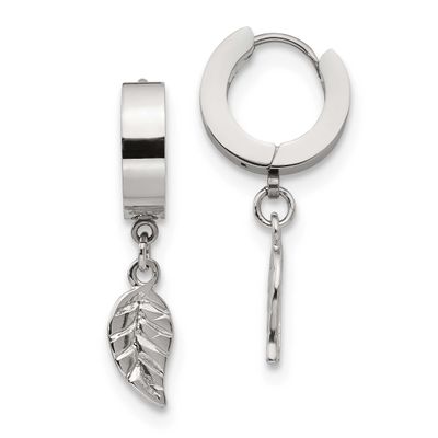 Leaf Dangle Hinged Hoop Earrings Stainless Steel Polished, SRE1319, 191101499517