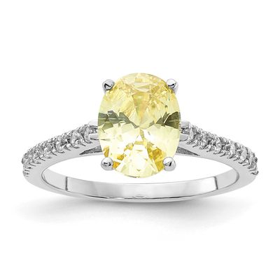 Cheryl M Polished Oval Yellow and White CZ Ring Sterling Silver Rhodium-plated, QCM1944-7,